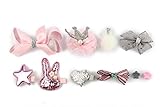 ヘア クリップ 可愛い アクセサリー 髪飾り 前髪 髪留め 10点セット (05.ピンクグレー王冠リボン箱付き)