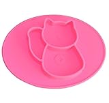 Kukeベビー食器　まねきねこ　ランチプレートランチ皿子供用　シリコンミニマット　キッズ食事マットウサギ　かわいい　　離乳食　ぴったり吸着 丸洗い 滑り止め　 ピンク