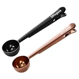 Skingwa コーヒー スクープ バッグ クリップ スプーン 付き 密封 クランプ 付き 多機能 ミルク パウダー スプーン コーヒー 測定 スプーン 20Ml (バラの金+ブラック)