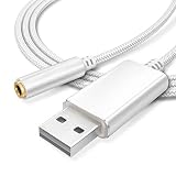 USB 3.5mm メス オーディオ 変換 ケーブル BEADY USB外付け サウンドカード ステレオ オーディオアダプター 4極 マイク機能対応 Windows Mac Linux PC パソコン シルバー 長さ20センチ