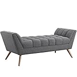 LexMod Response Fabric Bench with Solid Beach Wood Legs, Medium, Gray [並行輸入品]