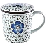 西田(Nishida) 蓋付マグカップ(青い椿)400ml/コップ/カップ/和食器 120022