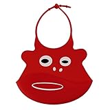 食事用エプロン ロールアップビブ スタイ お食事 離乳食 ，セット 食事用 防水 ソフトスタイ エプロン ポケット付き 柔らかい。 (赤)