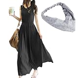 Bright J's（ブライトジェイズ） マタニティ マキシワンピース フェミニン 体型カバー リラックス 部屋着 (オリジナルヘアバンド付き) レディース (黒)