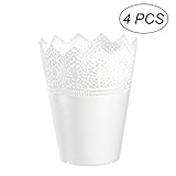 OUNONA レトロ 鉄製 バケツ 卓上 花瓶 収納バレル ドライフラワー 鉢植え 家具 中空 4個- サイズS（白）