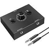 KJKVIVH 3.5mmオーディオスイッチャー、4入力1出力/1入力4出力/2入力1出力/1入力2出力オーディオスプリッタースイッチャー、オーディオスイッチャーボックス、ワンキーミュートボタン (2入力1出力/1入力2出力)