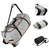 Vomgomfom 110-140L 折りたたみ式ソフトサイドホイールダッフルバッグ, グレー, 110-140L, 折りたたみ式車輪付きダッフルバッグ。