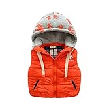 PANCY 子供服 秋冬 袖なし ジャケット フード付き ベスト 厚手 シンプル 男の子 チェック柄(100cm,オレンジ)