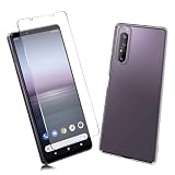 【1+1枚セット】1枚 FOR Xperia 1 II のガラスフィルム + 1枚 FOR Xperia 1 II 用の保護カバー透明保護 TPU ソフト シリコンケース 強化ガラス / 硬度9H / 撥油性/保護フィルム PCduoduo