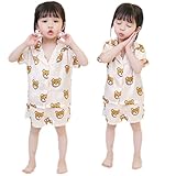 YUEGUANG ベビーパジャマ セット キッズ ルームウェア 半袖 パジャマ クマ プリント 寝間着 上下セット 綿 通気 男児 女児 女の子 男の子 (100cm, ピンク)