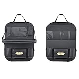 車用シートバックポケット カー 後部座席 収納バッグ レザー製 真っ黒　2個セット