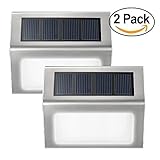 LENDOO Solar Step Light, Updated Light-Sensor Stainless Steel LED Pathway Stair Deck Light, Waterpro