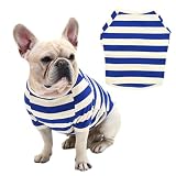 [FRENCH FRENCH]綿100％ 犬服 犬 ボーダーTシャツ フレンチブルドッグ 可愛い シンプル しっかり生地感 フレブル パグ 細ボーダー 太ボーダー 服 秋 冬 中型犬 小型犬 デイリー 部屋着 コットン100％ ドッグウェア ペットウェア ペット服 洋服 KM939TS (太ボーダー/ブルー, BLサイズ)