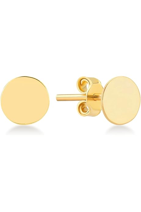 14k Yellow Gold Disc Stud Earrings 