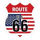 ルート66 Route66 アメリカンスタイル ステッカー 12x14.2cm シール アメ雑 カーステッカー 屋外 屋内 防水 (アメリカ国旗)