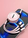 Joh-An 3in1 1本3役 巻き取り式 USB 充電ケーブル 3A急速 高速 絡み防止機能 Instagram インスタグラム Youtube ユーチューバー tiktok douyin ティックトック インフルエンサー SNS コネクター Xフォン端子/Type C/Micro USB 市販 スマホ タブレット対応 5種類のカラー 長さ1m 15w 全対応 (ピンク)