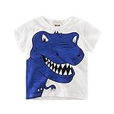 PANCY 子供服 春夏 半袖 Ｔシャツ 男の子 女の子 コットン プリントＴシャツ 白 かわいい(恐竜,110cm)