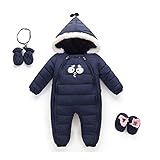 Hzjundasi 赤ちゃん スノースーツ 幼児新生児 フーディーダウ ジャケット ワンピース 冬 厚い ロンパーセット 0-24月 ジャンプスーツ