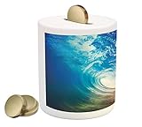 WaveコインボックスBank by lunarable、Huge Vibrant Ocean Wave Crashing at sunrise水スプラッシュ夏サーフィンテーマ、印刷セラミックコイン銀