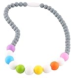 Chewable Teething Necklace for Teething Babies or Nursing Moms. GRAY 9mm Beads on Top and 14mm Color