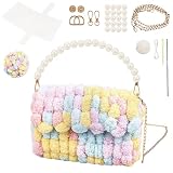 編み物のバッグ 手作りキット ハンドメイド 毛糸ポンポン 手芸キット 毛糸クラフト ハンドメイド かわいい編み物 DIYバッグ メイキングトイ 子供 大人 女の子 男の子 人気 プレゼント（ピンク）