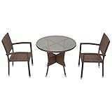 人工ラタンチェア2脚 丸テーブル1台 3点セット 強化ガラス ウォールナット 籐 肘掛け付き 家具 ファニチャー インテリア スタッキングチェア リビング chair 椅子 南国 アジアン バリ風 リ