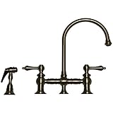 Whitehaus WHKBLV3-9101-BN Vintage III Kitchen Bridge Faucet with Long Gooseneck Swivel Spout, Lever 