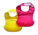 Waterproof Silicone Roll Up Bib with Food Catcher Pocket for Baby & Toddlers baby bibs. Wipe Clean E