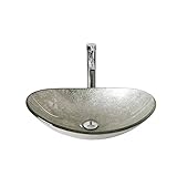 bathjoy Modern Bathroomオーバルガラス容器シンクボウルwithクローム蛇口、ポップアップ排水コンボ