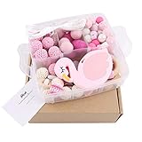 Mamimami Home 歯固め おもちゃ DIY セット シリコン フラミンゴ 針編み ビーズ ウールボール 木製クリップ 赤ちゃん 看護 手作り 知育 プレゼント 生産祝い ギフト【付きボックス