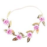 Ochine　新生児 赤ちゃん 出産祝い　ベビー キッズ ヘアバンド　新生児ヘアバンド　ガールズアバンド　赤ちゃんもオシャレに♪　ローズ＆リーフ　弾力性 7色選択 (ピンク)