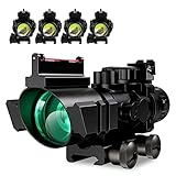 FOCUHUNTER スコープ 4x32 4倍固定倍率スコープ レッド・グリーン・ブルー３カラー発光 サイドレイル付き 20mmレール 光ファイバー