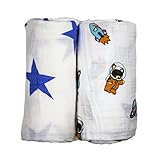 Babio Muslin & Bamboo Cotton Baby Swaddle Blanket Set - 47 inch x 47 inch - Blue/White/Orange by Bab