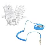 BCP 5 pair White Color Stripe Anti Static Working Gloves + Blue Color 1.5M Anti-Static Wrist Strap w