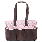 【Ani Mam Kids】大容量なのにコンパクト トートバッグ マザーズバッグ 収納たっぷり 充実のポケット数 花柄 おむつ替えシート付 (ピンク×ブラウン)