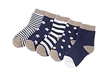 clearly ベビ－ キッズ 靴下 かわいい シンプル 星 ハ－ト ボ－ダ－ 5足セット 6ｹ月～6歳くらい (4-6, 青)