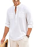 COOFANDY メンズ コットンリネン ヘンリーシャツ 長袖 ヒッピー カジュアル ビーチTシャツ US サイズ: X-Large