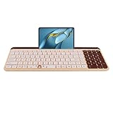 SUPER DREAM ワイヤレスキーボード Bluetooth フルキーボード 無線 タブレット用キーボード スマホ用スタンド機能付き 乾電池式 静音 無線 キーボード Bluetooth/2.4G接続 3台同時接続可能 打ちやすい おしゃれ テンキー付 Windows Mac iOS Android Chrome対応 英語配列（茶色）