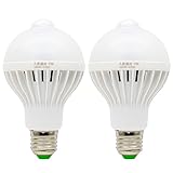 人を感知し自動点灯 赤外線人感センサー付 小形電球タイプ 屋内用 PIR (9W-E27-2個入, 昼白色)