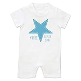 名入れ ショート ロンパース [HR401] 80cm ホワイト×ブルー柄 出産祝い 誕生日 プレゼント おしゃれな 名前入り ベビー服