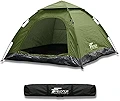 FIELDOOR ワンタッチテント 4人用スクエアタイプ 幅200cm×奥行200cm×高さ120cm 【カーキ】 (紐を引くだけの簡単設営！)