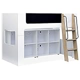 木製 お絵描きできるサイドフレーム ロータイプ ロフトベッド Sketch(スケッチ) 収納棚付き (ホワイト)