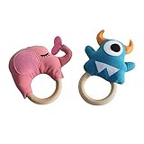 [ピンクエレファントとブルーモンスター]創造的な赤ちゃんの木製の娘のおもちゃ、2PCS