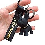 キーホルダー 犬 フレンチブルドッグ チャーム レディース メンズ 鍵 家 車 バッグチャーム キーチェーン キーリング ベルト付 可愛い飾り (黒)