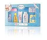 Johnson’s Baby Care Collection with Organic Cotton Baby Tshirt (7 Gift Items, Blue)