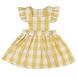 Toddler GirlsプレイドチェックドレスFlyスリーブワンピースドレスPlaywearベビーガールズ服 カラー: イエロー