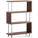 ottostyle.jp S字オープンラック 4段 ウォールナット 収納棚 木目調 間仕切り アジャスター付き ディスプレイラック / シェルフ ジグザグラック リビング キッチン