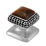 Vicenza Designs K1143 Gioiello Square Stone Insert Style 2 Knob, Tiger's Eye, Small, Antique Silver 