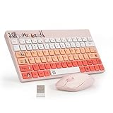 FDワイヤレスキーボードマウスセット 静音 2.4G無線 英語配列キーボード&マウスコンボ ワイヤレス光学マウス iOS/Windowsに対応 在宅勤務/オフィス用(ピンク)