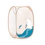 ROKE ランドリーバスケット 洗濯かご ランドリー収納 ランドリーボックス 脱衣かご 折りたたみ メッシュバスケット 通気性強い 大容量 (ホッキョクグマ)